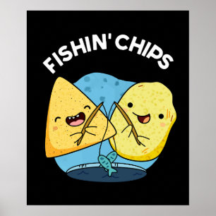 Fishin chips Grappig eten Pun Dark BG Poster