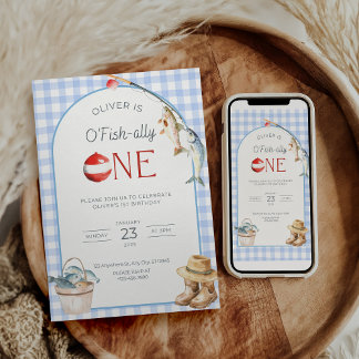 Fishing 1st Birthday Invitation O Fishally One  Kaart