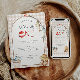 Fishing 1st Birthday Invitation O Fishally One  Kaart