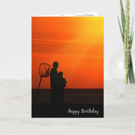 fishing birthday sunset silhouet kaart (Voorkant)
