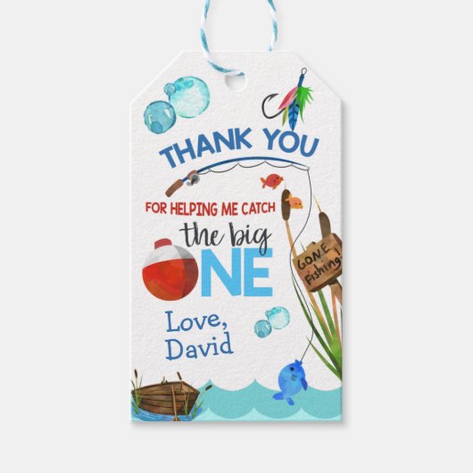 Fishing Boy Anniversaire Merci Étiquette Cadeau Bi (Devant)