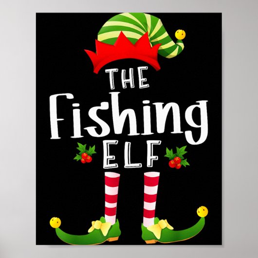 Fishing Christmas Elf Matching Pajama X-mas Party Poster (Voorkant)