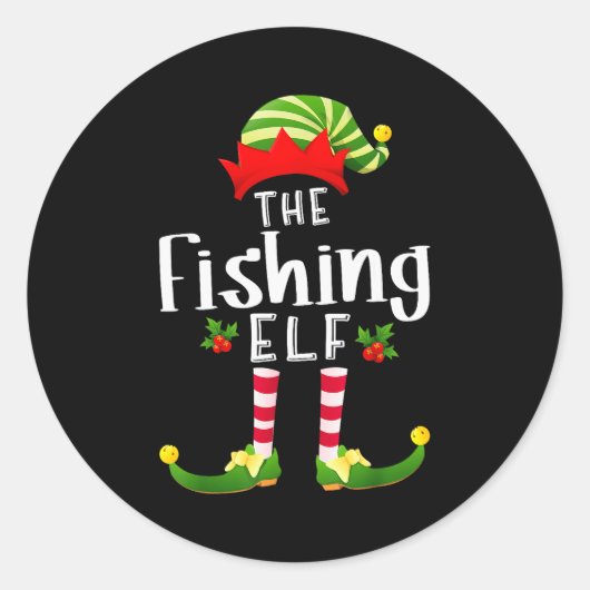 Fishing Christmas Elf Matching Pajama X-mas Party Ronde Sticker (Voorkant)