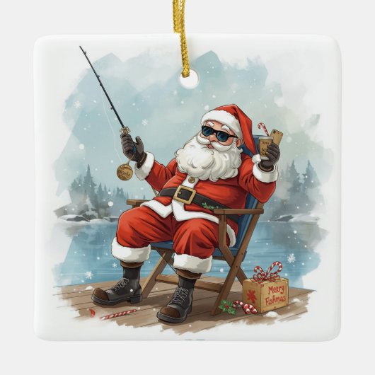Fishing Christmas Themed Keramisch Ornament (Voorkant)