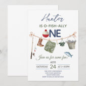 Fishing First Birthday Party Kaart (Voorkant / Achterkant)