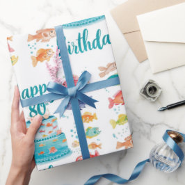 Fishing Lover 80th Birthday Watercolor  Cadeaupapier