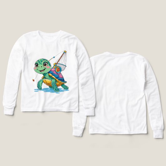Fishing Turtle – Kids’ Long Sleeve Tee (Voorkant /achterkant)
