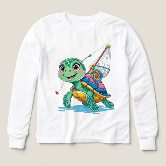 Fishing Turtle – Kids’ Long Sleeve Tee (Voorkant)