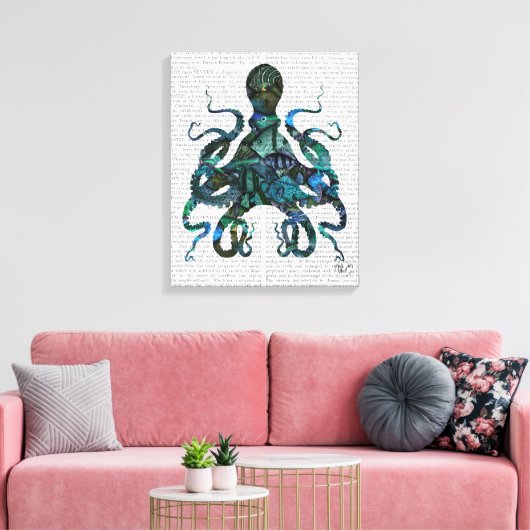 Fishy Blue Octopus Canvas Afdruk (Insitu (Woonkamer))