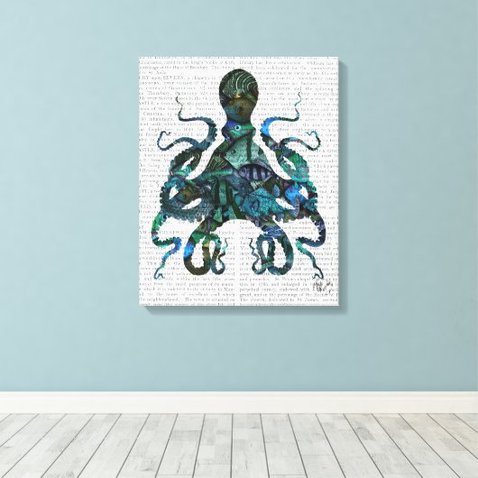 Fishy Blue Octopus Canvas Afdruk (Insitu (Houten vloer))