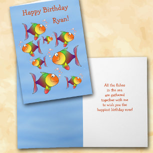 Fishy Fun Kids Personalized Birthday Card Kaart