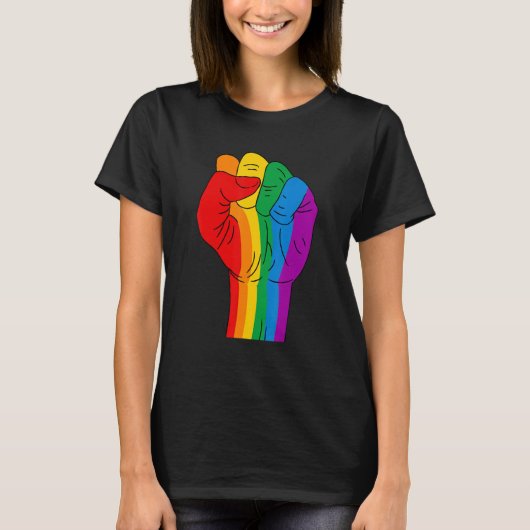 Fist Lgbetq Gay Rights Proud Pride Rainbow T-shirt (Voorkant)