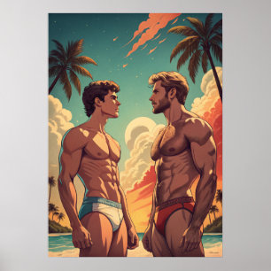 Fit jongens op het strand poster