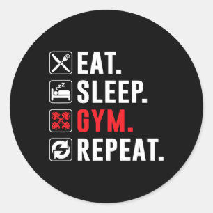 Fitness Bodybuilding Eet Slaap Gym Herhaal Grappig Ronde Sticker