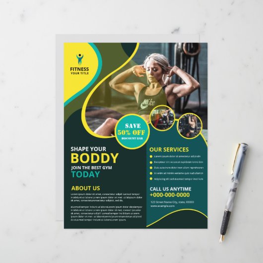 Fitness Club / Gym Flyer Sjabloon (Voorkant / Achterkant in situ)