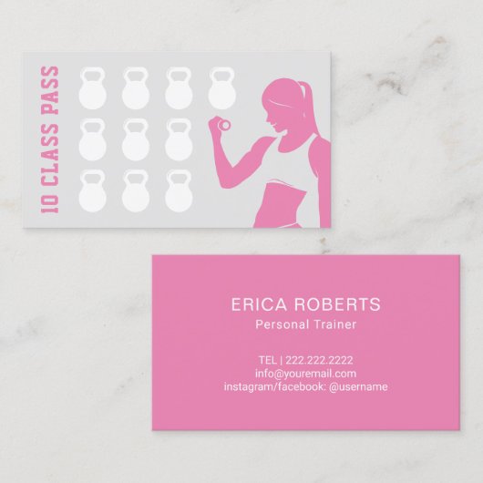 Fitness Girl 10 Class Pass Pink Loyalty (Voorkant / Achterkant)
