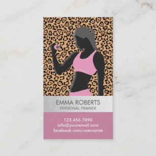 Fitness Girl Personal Trainer Leopard Print Modern Visitekaartje