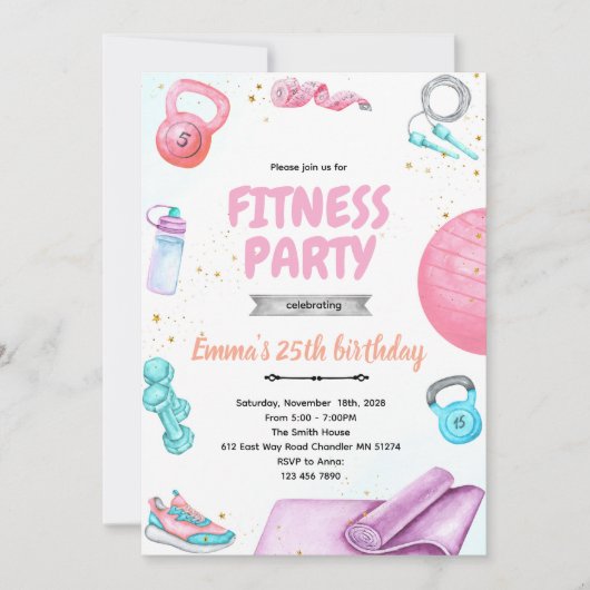 Fitness gymnastic party theme invitation (Devant)