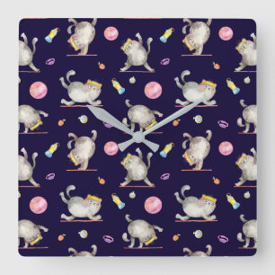 Fitness kat wandklok vierkante klok