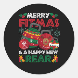 Fitness Kerstmis Vrolijke Fitmas en een Gelukkig N Ronde Sticker