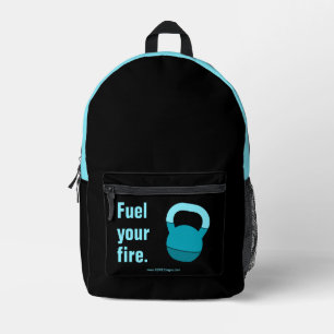 Fitness Motto Fuel Your Fire Elektrisch Blauw Zwar Bedrukte Rugzak