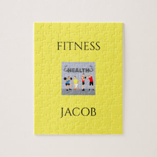 Fitness puzzel in geel met aangepaste naam.