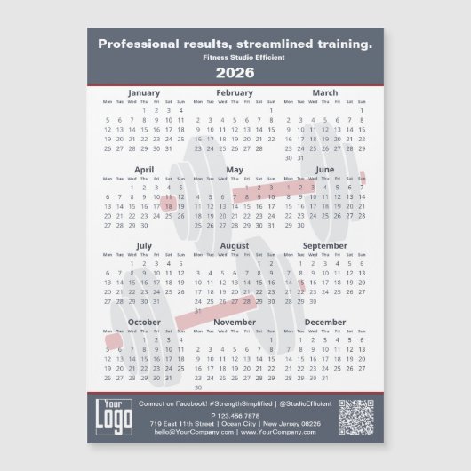Fitness Slogan Grey White Red 2026 Calendar Magnet (Devant)