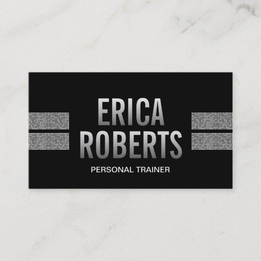 Fitness Trainer Modern Silver Sequins Stripes Dark Visitekaartje (Voorkant)
