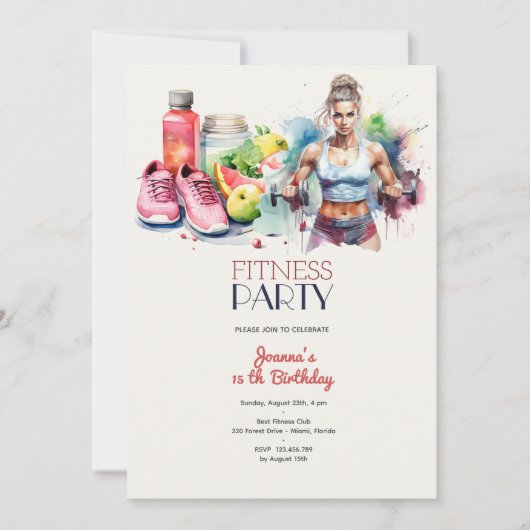 Fitness verjaardagsfeestje kaart (Voorkant)