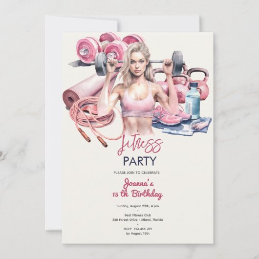 Fitness verjaardagsfeestje kaart (Voorkant)
