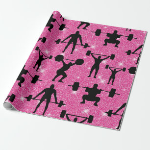Fitness Workout Gym Sport Roze Glitters Cadeaupapier