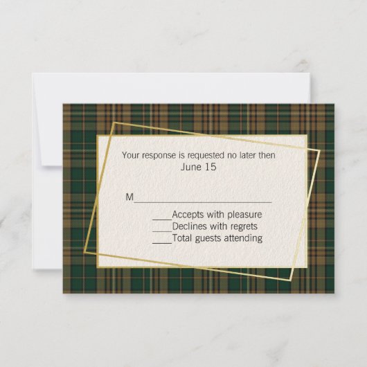 Fitzsimmons Tartan Plaid Wedding Carte RSVP (Devant)