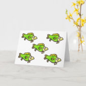 Five Cartoon Green Fish Greeting Card Kaart (Gele Bloem)