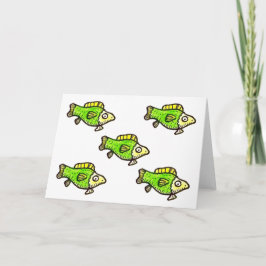 Five Cartoon Green Fish Greeting Card Kaart