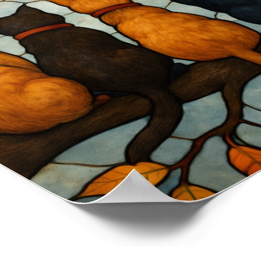 Five Cats on a Tree Branch Stained Glass Style Poster (Hoek)