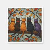 Five Cats on a Tree Branch Stained Glass Style Servet (Voorkant)