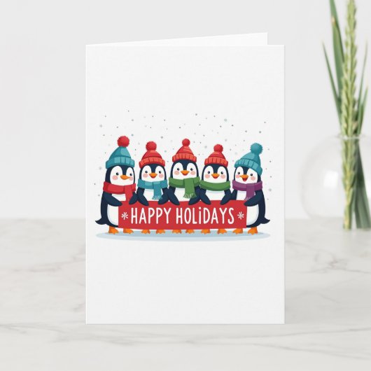 Five Cute Penguins Happy Holidays Banner Card Kaart (Voorkant)