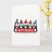 Five Cute Penguins Happy Holidays Banner Card Kaart (Gele Bloem)