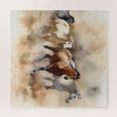 “Five Galloping Mustangs” Stof western aquarel Legpuzzel (Horizontaal)