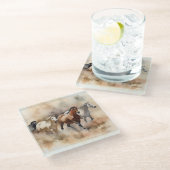 "Five Galloping Mustangs" Stoffige Westerne Waterc Glazen Onderzetter (Schuin)