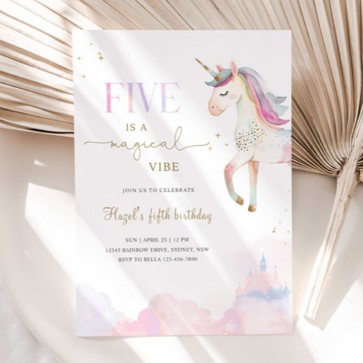 Five Is A Magical Vibe Unicorn Birthday Party Kaart