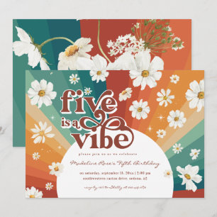 Five is a Vibe 5e Verjaardag   Retro Madeliefje Re Kaart