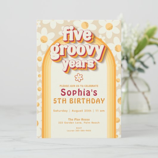 Five is a Vibe 5th Birthday Invitation | Retro Dai (Debout devant)