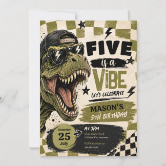 Five is a Vibe Dinosaur Verjaardagsuitnodiging Kaart