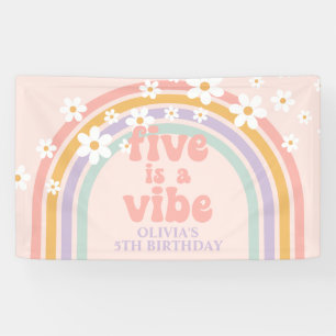 Five is a Vibe Pastel regenboog 5e verjaardag Spandoek