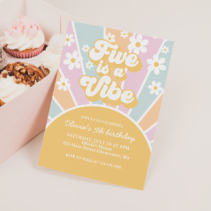Five is a Vibe Pastel Retro Sunshine madeliefje Kaart