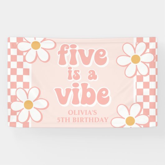 Five is a Vibe Pink Daisy Checker Spandoek (Horizontaal)