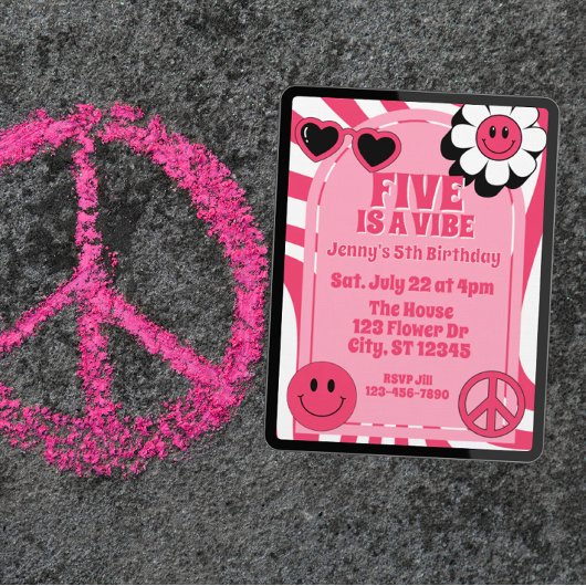 Five is a Vibe, pink retro 5th Birthday Kaart