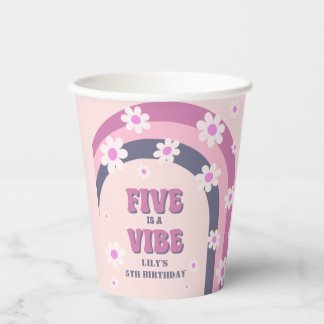 Five is a Vibe Retro Regenboog Madelief 5e Verjaar Papieren Bekers