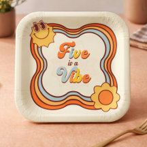 Five is a Vibe Retro Regenboog Madelief 5e Verjaar